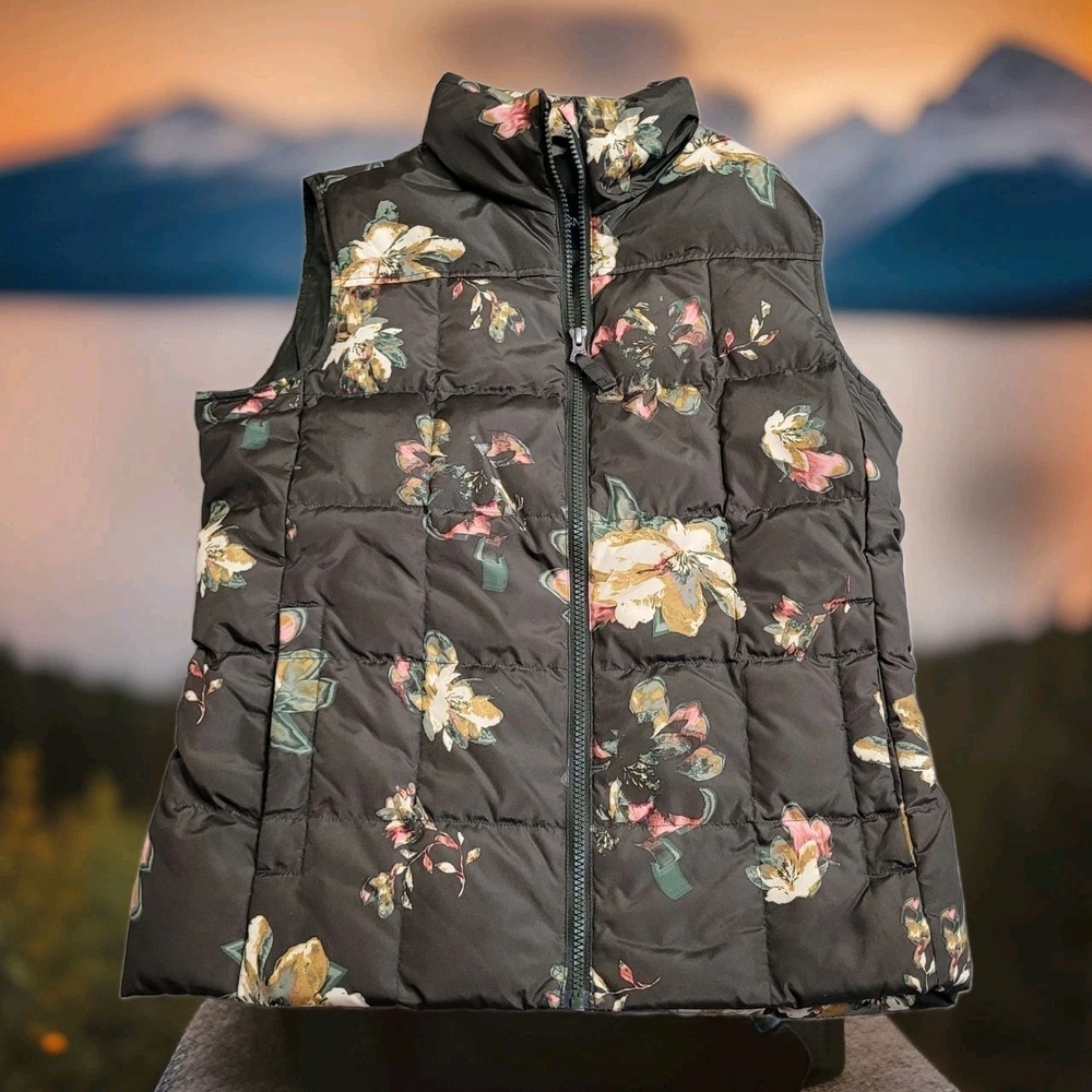 ❄️Lands' End Womens Floral Down Puffer Vest Womens XS / P (2‑4) Colorful Quilted